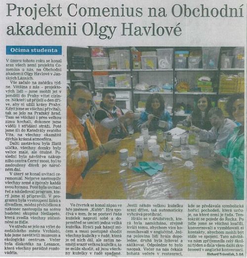 KRKONOŠSKÝ DENÍK: Projekt Comenius na Obchodní akademii Olgy Havlové